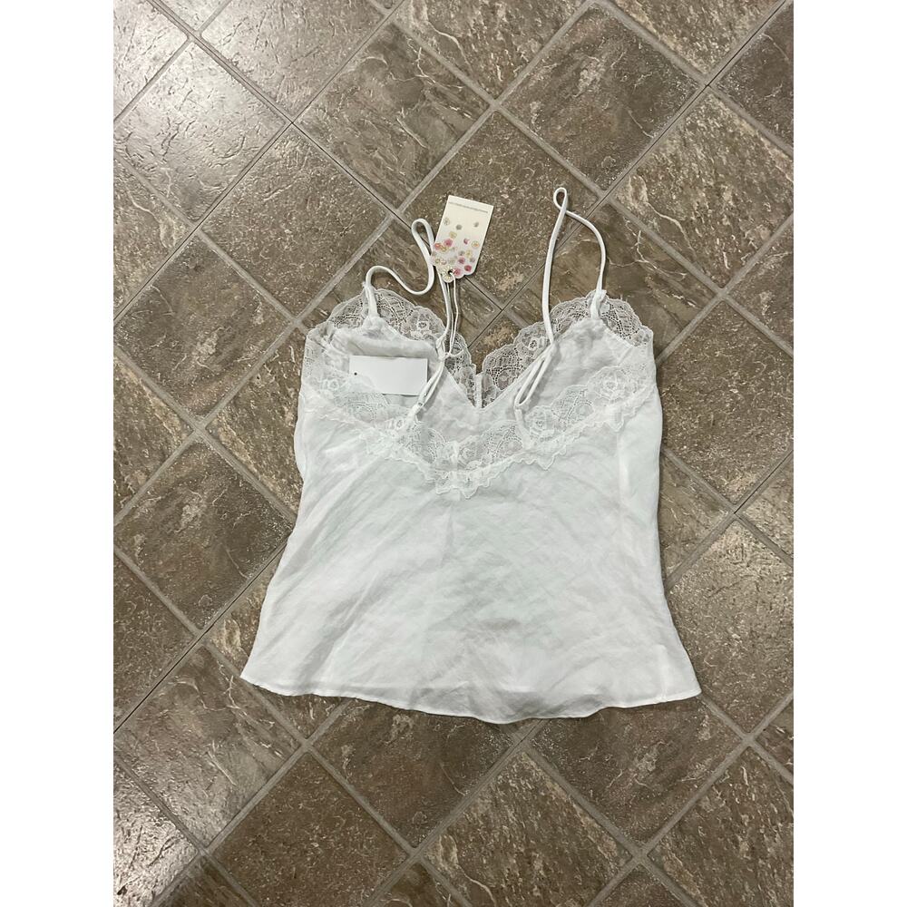 NWT in Bloom by Jonquil White Spaghetti Strap Lace Trim Tank Top Size Small - Picture 2 of 7